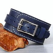 Украшения handmade. Livemaster - original item Dark Blue Genuine Leather Wristband, Soft Leather Cuff. Handmade.