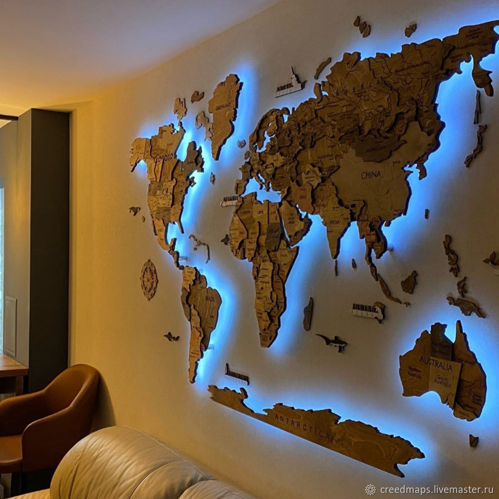 Карта мира из дерева с подсветкой купить в интернет-магазине Ярмарка ...