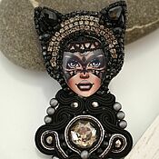 Украшения handmade. Livemaster - original item Brooch with a face. Girl cat. Handmade.