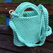 Сумки и аксессуары handmade. Livemaster - original item Crossbody bag: Knitted from polyester cord mint color. Handmade.