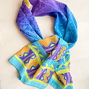 Аксессуары handmade. Livemaster - original item Scarves:Batik.Good mood. Purple, Green, Yellow, Blue. Handmade.