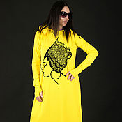 Одежда handmade. Livemaster - original item Bright yellow dress with a print - DR0235TR. Handmade.