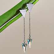 Украшения handmade. Livemaster - original item Triangle stud earrings with Swarovski crystals in silver. Handmade.