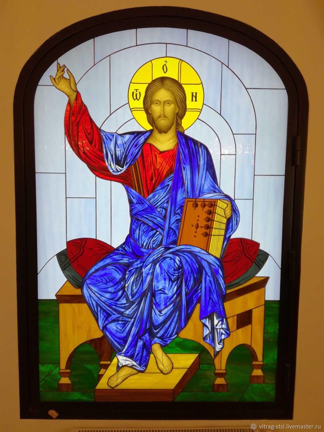 Витражная икона Спаситель на троне.Обжиговая роспись и Тиффани" в ...