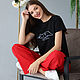 Н11 Пижама с брюками домашняя хлопковая (Черный/Клубника), Платья, Тольятти,  Фото №1