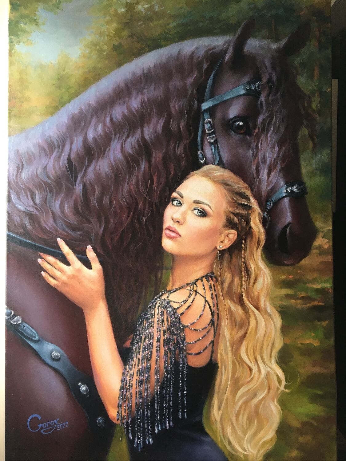 Картина маслом на холсте «Дева с конём». Портрет по фото на заказ! –  заказать на Ярмарке Мастеров – S8Z1URU | Картины, Евпатория