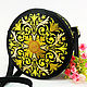 Round suede bag with gold embroidery Black casual bag, Crossbody bag, Taganrog,  Фото №1