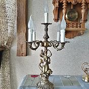 Винтаж: Настольная лампа латунь дуб Европа