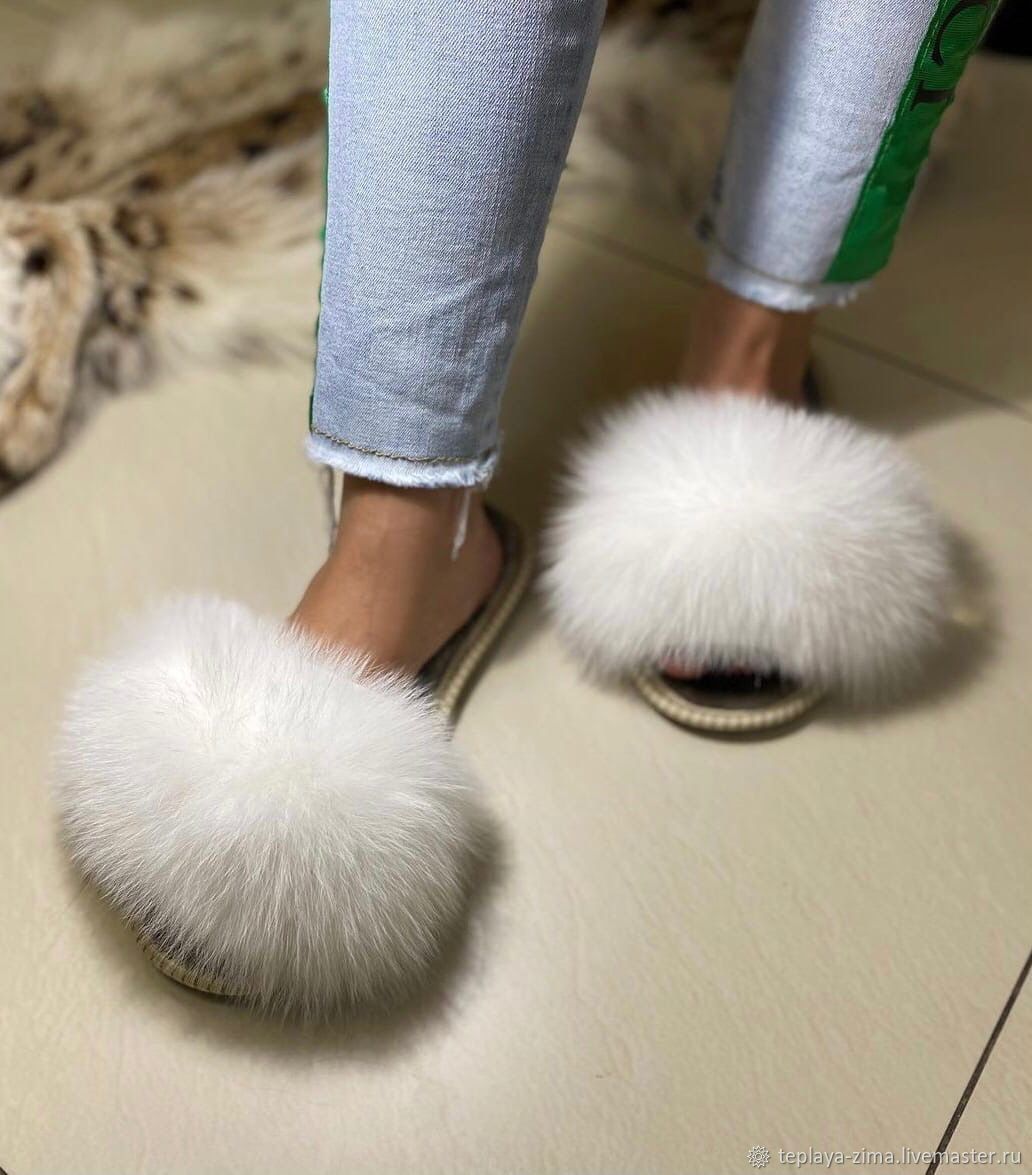Fur slippers with a Finnish Arctic fox, Slippers, Mozdok,  Фото №1