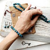 Украшения handmade. Livemaster - original item Earrings and bracelet with blue apatite. Handmade.