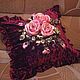 embroidery ribbons, rose ribbon, pillow Burgundy, pink roses decoration,interior decoration,artificial flowers.handmade flowers, artificial flowers rose, Bordeaux, velvet pillow, embroidered pillowcas