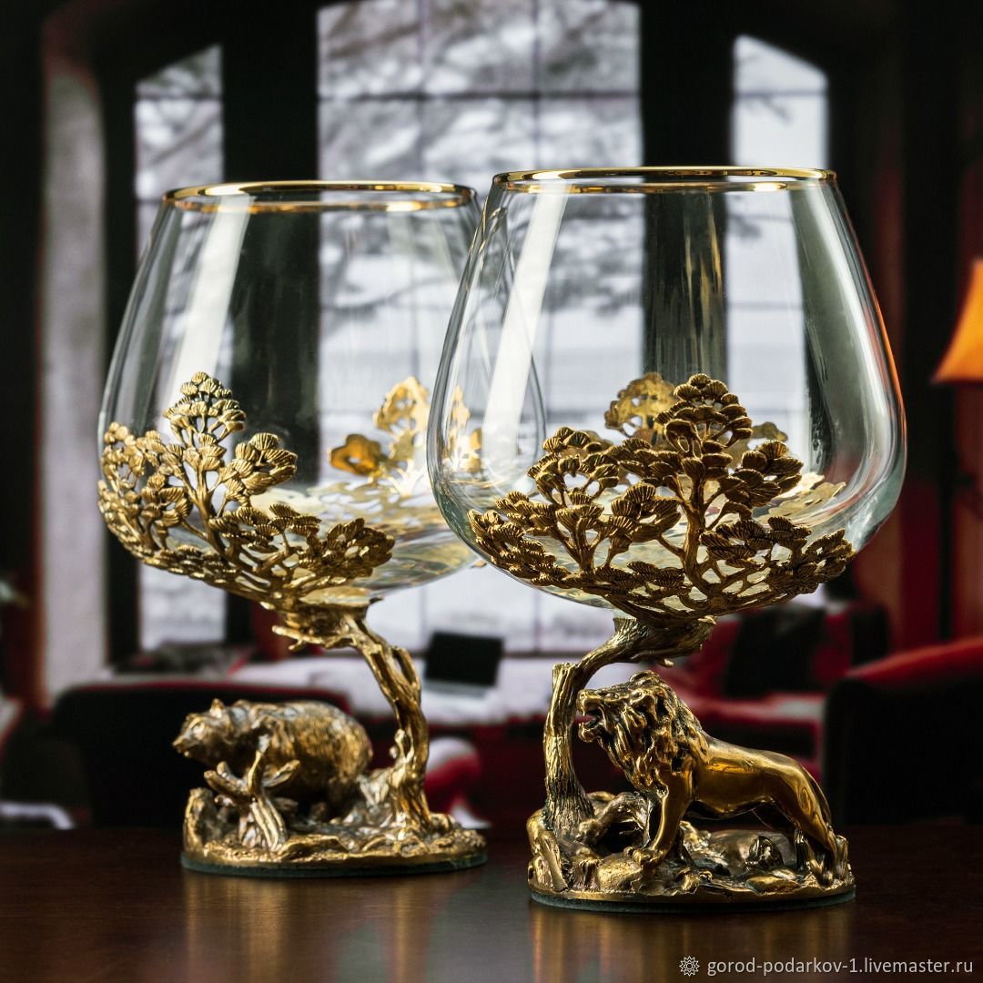 Набор бокалов для коньяка Медведь и Лев в подарочной коробке, 420 мл ...