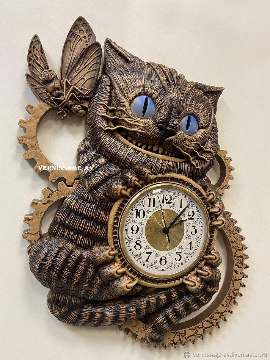 Чеширский кот стимпанк часы