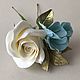 Studs with white rose, turquoise hydrangea and gold leaves, Hair Decoration, Voskresensk,  Фото №1