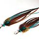 Earrings brown and turquoise feathers, Earrings, Moscow,  Фото №1