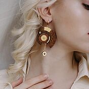 Украшения handmade. Livemaster - original item Asymmetric earrings made of wood with gold. Handmade.