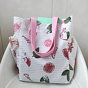 Сумки и аксессуары handmade. Livemaster - original item Beach Shoulder bag eco-bag with pockets tote shopper with grapefruit. Handmade.