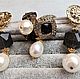 ♥ 									Sets handmade jewelry. Fair Masters - handmade. Buy stylish gold set with black onyx and pearls. Handmade ring and earrings gold 18K
