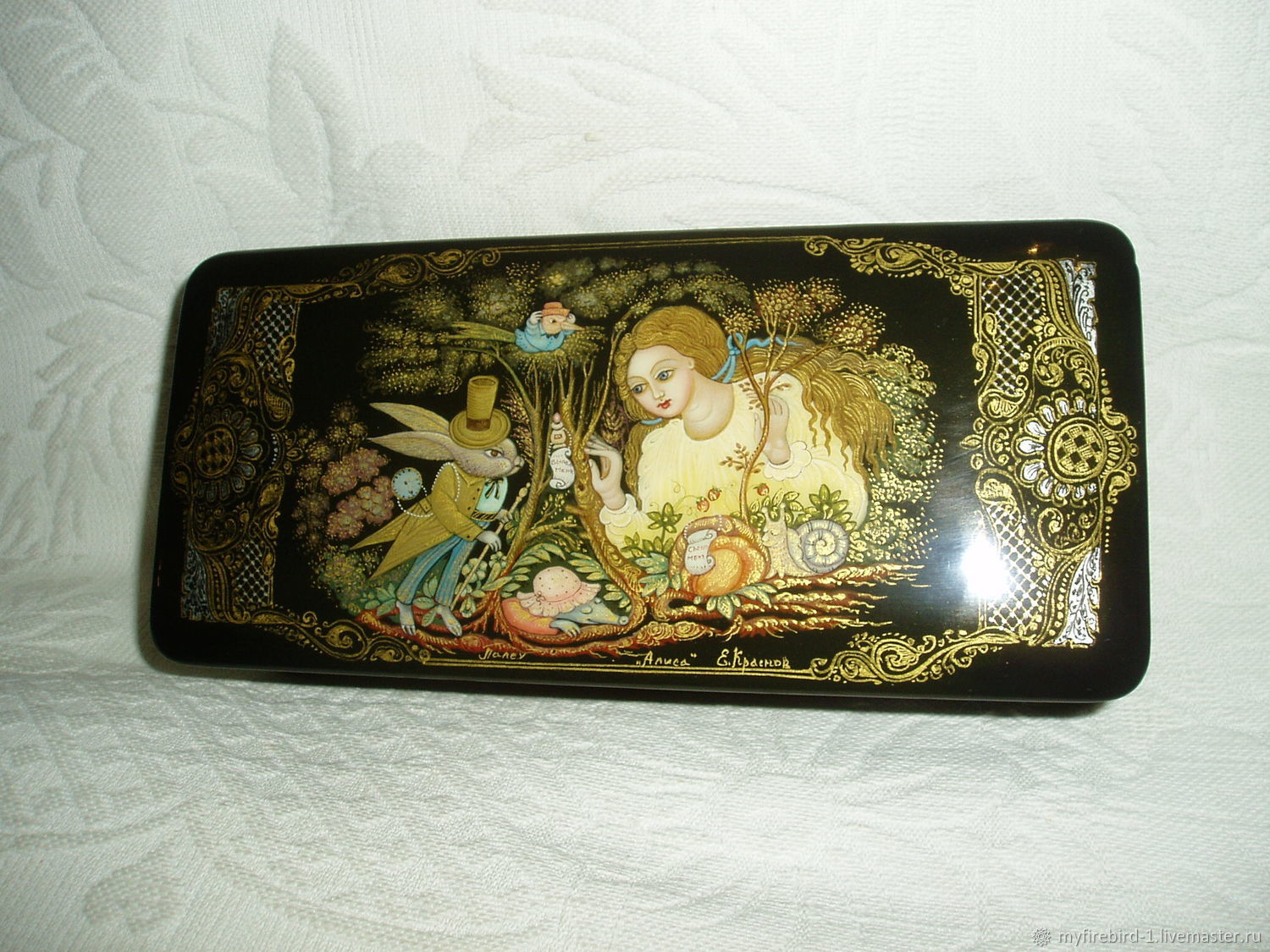 Алиса в Стране чудес Шкатулка Роспись Лаковая Миниатюра Коробка Сказка ...