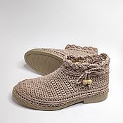 Обувь ручной работы handmade. Livemaster - original item Knitted ankle boots, beige cotton. Handmade.