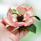 Украшения handmade. Livemaster - original item Magnolia Pink Tenderness leather flower brooch as a gift. Handmade.