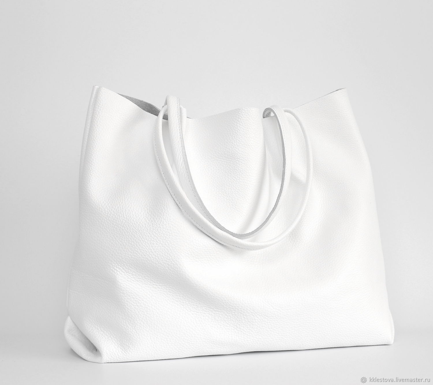 Tote Bag White Leather Shopper Bag Leather Suede Shoulder Bag, Classic Bag, Moscow,  Фото №1