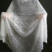 8g. Warm fluffy openwork downy shawl, gray - blue shawl, plaid