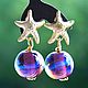 Earrings, Two stars with the cosmic lampwork glass ball, Earrings, Moscow,  Фото №1