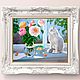Картина с розами:"Лето на окошке", картина кот на окне. Картины. Картины Лары Керан. Интернет-магазин Ярмарка Мастеров.  Фото №2