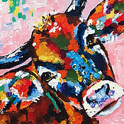 Картины и панно handmade. Livemaster - original item The picture of a heifer is a bright and colorful oil painting of a cow. Handmade.