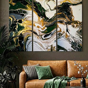 Картины и панно ручной работы. Ярмарка Мастеров - ручная работа Интерьерная картина-триптих акрил "Мох". Handmade.