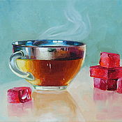 Картины и панно handmade. Livemaster - original item Oil Painting Cup of Fragrant Tea. Handmade.