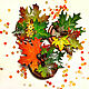 Maple leaves - brooch made of genuine leather and amber beads with painting, Brooches, Moscow,  Фото №1