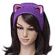 Headband with Cat ears knitted hair Purple, Bandage, Orenburg,  Фото №1