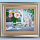 Заказать Картина с розами:"Лето на окошке", картина кот на окне. Картины Лары Керан. Ярмарка Мастеров. . Картины Фото №3