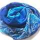 Scarves and scarves Handmade Buy batik silk scarf Tesniny forest Batik from Natasha Sorokina Handmade Batik scarf for Women Chiffon scarf to Buy a gift for the new year is 2018 Winter Forest Snow Blue