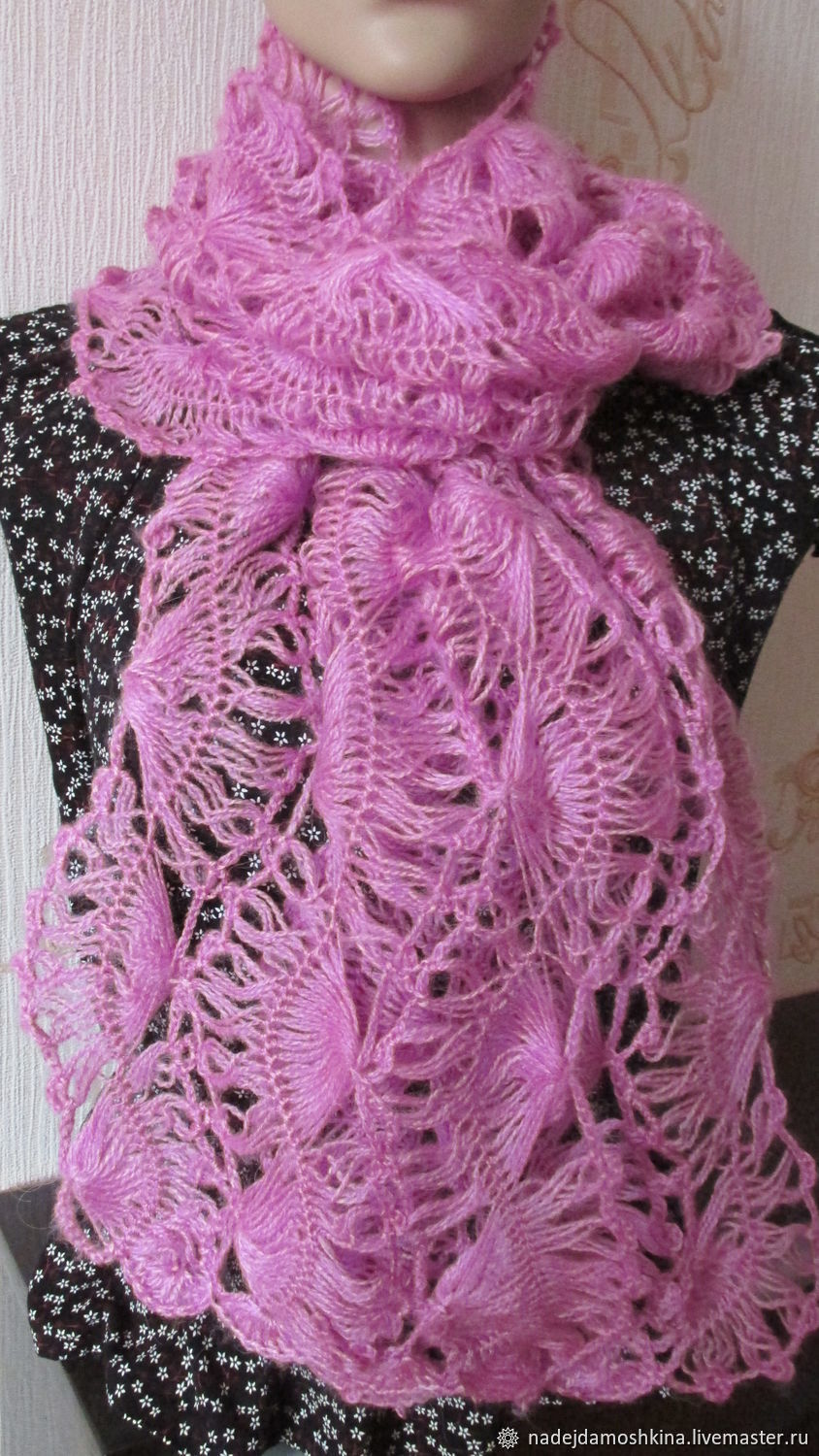 Ажурный шарф из мохера спицами схемы