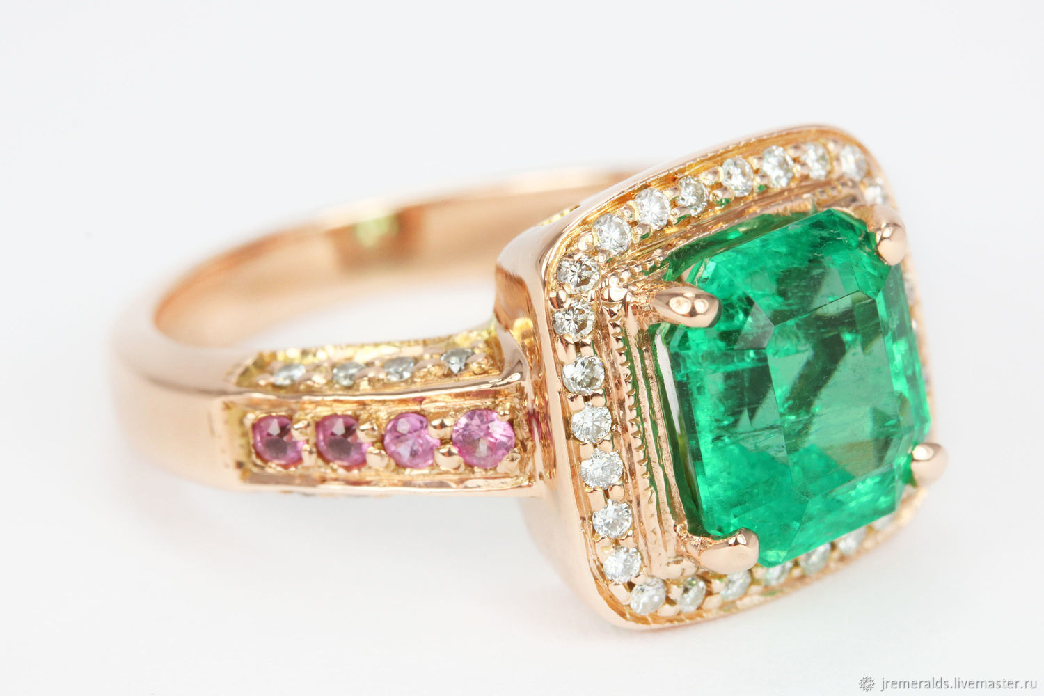 14K Rose Gold Emerald Engagement Ring, Emerald Ring, Emerald Engagemen 