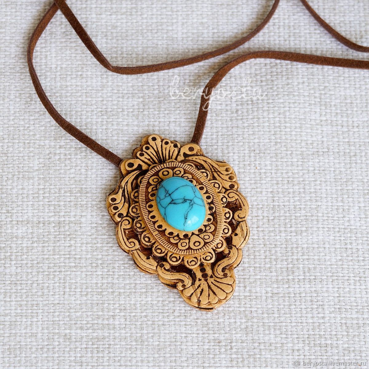 Pendant made of birch bark 'Juno' with turquoise. Decoration of wood and turquoise, Pendants, Novosibirsk,  Фото №1
