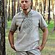 Вышиванка мужская из натурального льна с коротким рукавом, Рубашки мужские, Чернигов,  Фото №1
