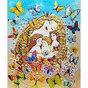 Картины и панно handmade. Livemaster - original item Absolute happiness - Decorative painting with butterflies Mom and Kids. Handmade.