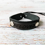 Украшения handmade. Livemaster - original item Black leather bracelet with engraved Beloved. Handmade.