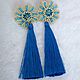 Earrings-brush: Earrings brush Flower blue Pusey, Tassel earrings, Podolsk,  Фото №1