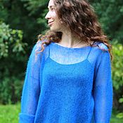 Одежда handmade. Livemaster - original item Gossamer jumper made of thin blue mohair.. Handmade.