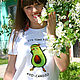 Футболка женская летняя, белая футболка из хлопка Авокадо. Футболки. Лариса дизайнерская одежда и подарки (EnigmaStyle). Ярмарка Мастеров.  Фото №5