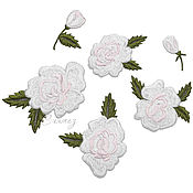 Материалы для творчества handmade. Livemaster - original item Embroidery applique white roses Folk style stripe patch. Handmade.