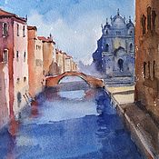 Картины и панно handmade. Livemaster - original item Diptych in watercolour Venice (channels brick blue painting). Handmade.
