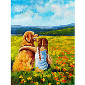 Картины и панно handmade. Livemaster - original item Painting Dog Girl Best Friends 18 x 24 Oil on Canvas Summer Landscape. Handmade.