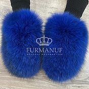 Аксессуары ручной работы. Ярмарка Мастеров - ручная работа Mittens: Fur bright blue. Handmade.