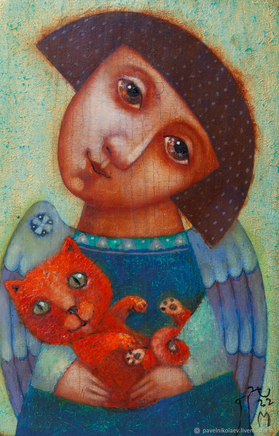 "Ангел с котом" , авторская печать, Панно, Новороссийск,  Фото №1